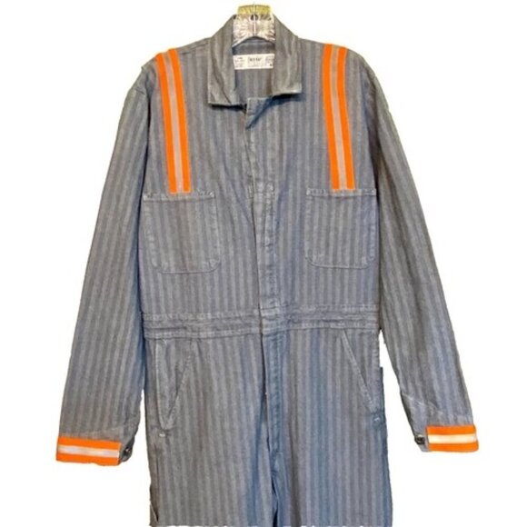 Vintage RED KAP Coverall Men's 40 RG Button Front Blue Herringbone Denim USA - Picture 1 of 11